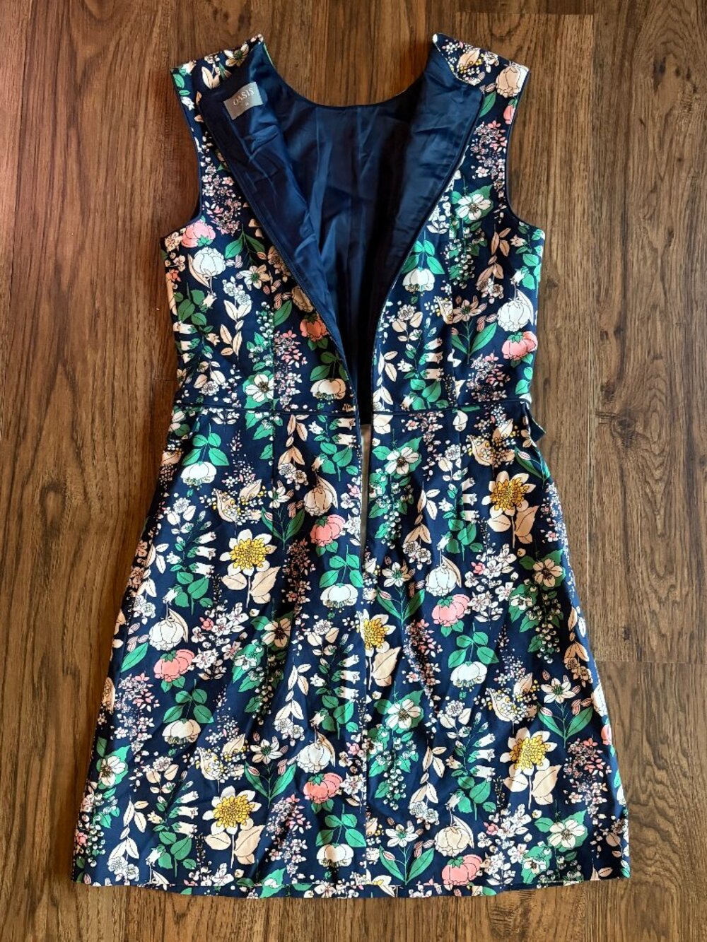 Oasis floral dress 6 navy stretch cotton mini - Picture 7 of 10